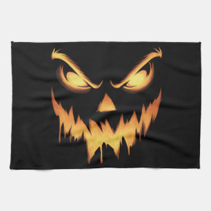 Scary Pumpkin Jack O Lantern Face Halloween Tea Towel