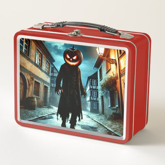 Scary Pumpkin Man Metal Lunch Box (Front)