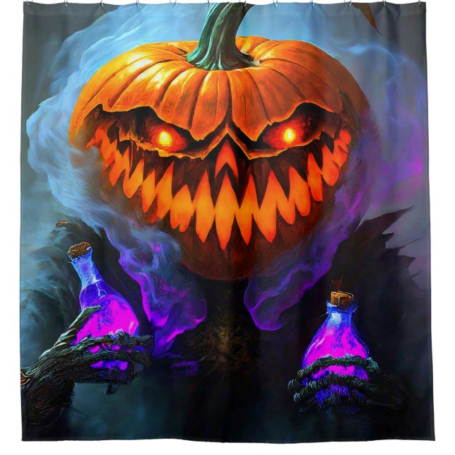 Scary Pumpkin Monster Shower Curtain (Front)