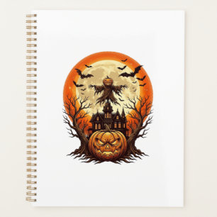 Scary Pumpkin Scarecrow Haunted House Full Moon Ha Planner