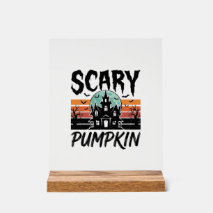 Scary Pumpkin Vintage Haunted House Halloween Desi Acrylic Sign