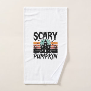 Scary Pumpkin Vintage Haunted House Halloween Desi Hand Towel