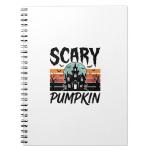 Scary Pumpkin Vintage Haunted House Halloween Desi Notebook