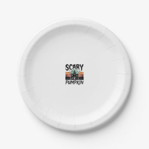 Scary Pumpkin Vintage Haunted House Halloween Desi Paper Plate