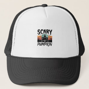 Scary Pumpkin Vintage Haunted House Halloween Desi Trucker Hat