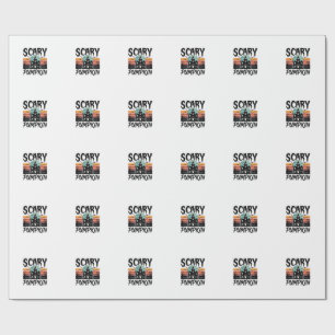 Scary Pumpkin Vintage Haunted House Halloween Desi Wrapping Paper