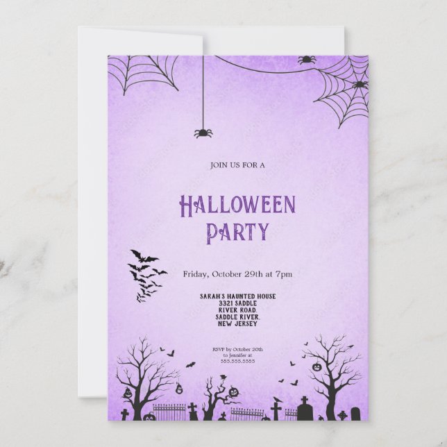 SCARY PURPLE AND BLACK HALLOWEEN INVITATION (Front)