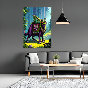 Scary purple beast in the forest   AI Art Poster