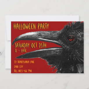 scary raven halloween invitation red