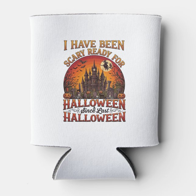 Scary Ready Halloween Haunted Castle Witch Pumpkin Can Cooler (Front)