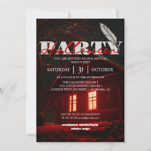 Scary Realistic Mansion Red Glow Halloween Party Invitation