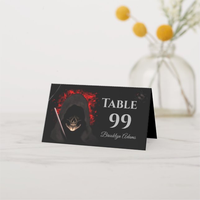 Scary Red dark moody gothic skull Halloween Place Card (Front)