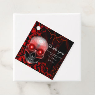 Scary red floral dark moody gothic skull halloween favour tags