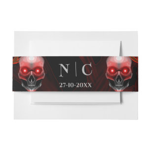 Scary red floral dark moody gothic skull Halloween Invitation Belly Band