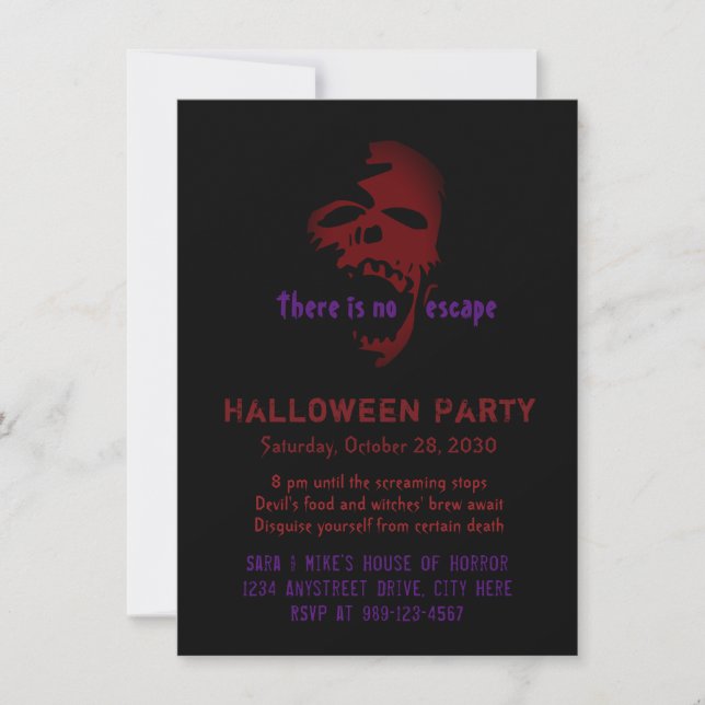 Scary Red Goth Skull Halloween Party Invitation (Front)