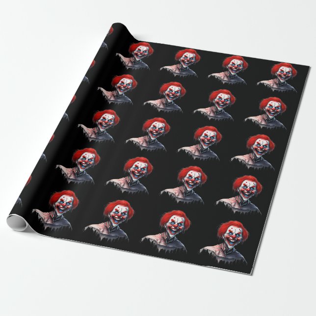 Scary Red Hair Smiling Clown Wrapping Paper (Unrolled)
