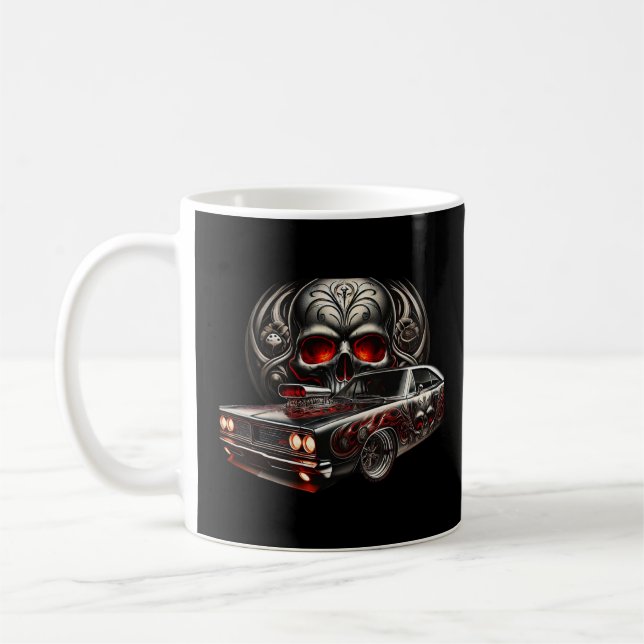 scary red Skull with car Coffee Mug (Left)