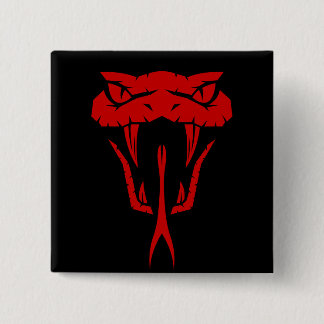 Scary Red Snake Attacking Position - Black  15 Cm Square Badge