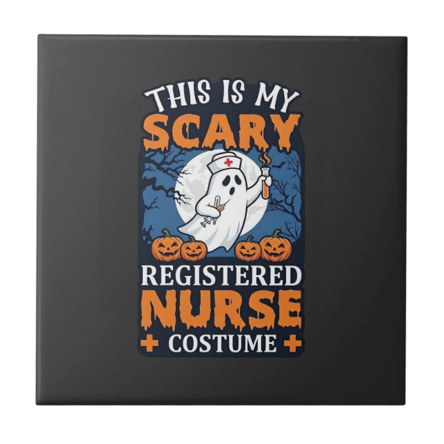 Scary Registered Nurse Costume Ghost Pumpkins Hall Ceramic Tile (Front)