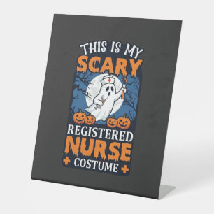 Scary Registered Nurse Costume Ghost Pumpkins Hall Pedestal Sign