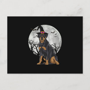 Scary Rottweiler Dog Witch Hat Halloween Announcement Postcard