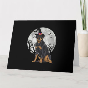 Scary Rottweiler Dog Witch Hat Halloween Card