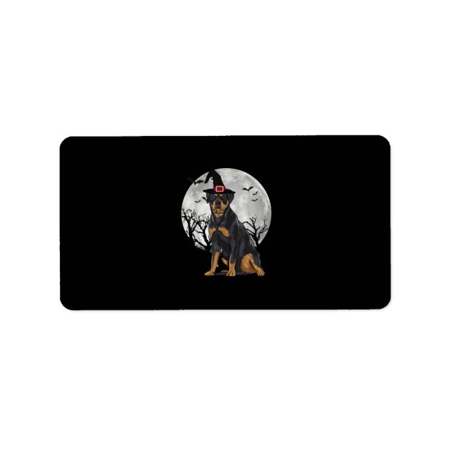 Scary Rottweiler Dog Witch Hat Halloween Label (Front)