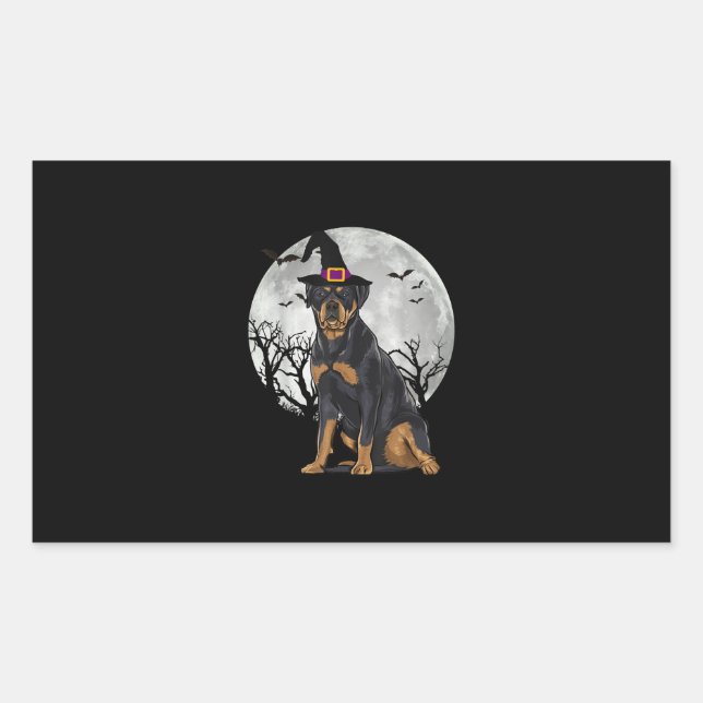 Scary Rottweiler Dog Witch Hat Halloween Rectangular Sticker (Front)