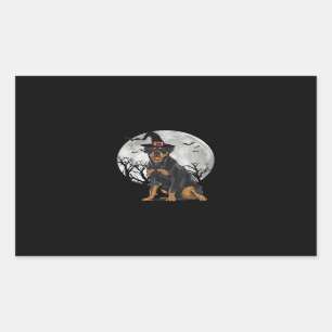Scary Rottweiler Dog Witch Hat Halloween Rectangular Sticker