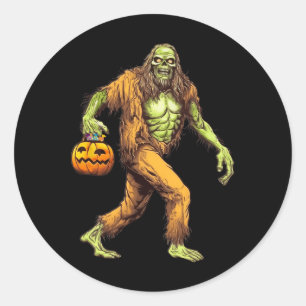 Scary Sasquatch Bigfoot Zombie Carrying Halloween Classic Round Sticker