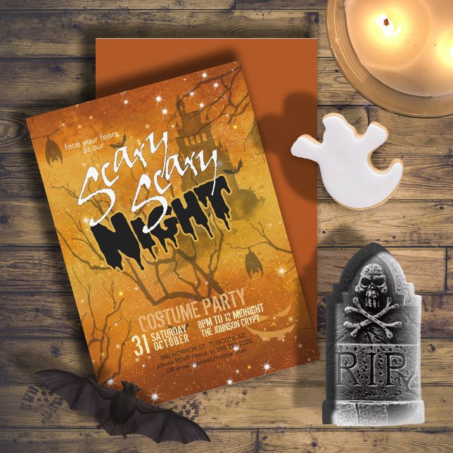 Scary Scary Night Halloween Orange ID946 Invitation (Front/Back In Situ)