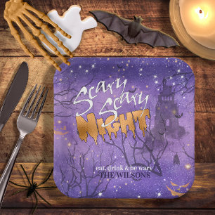 Scary Scary Night Halloween Purple ID946 Paper Plate