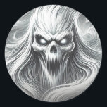 Scary Screaming Poltergeist Ghost Halloween Party Classic Round Sticker<br><div class="desc">customise with any text.</div>