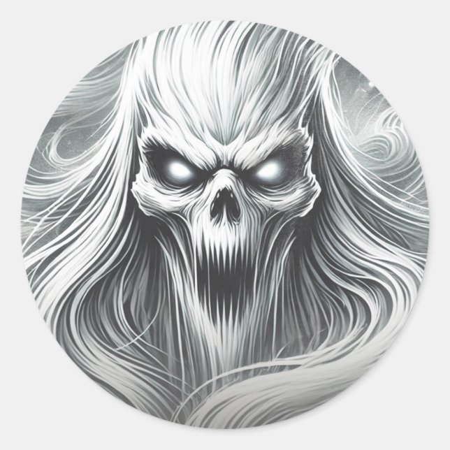 Scary Screaming Poltergeist Ghost Halloween Party Classic Round Sticker (Front)