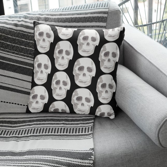 Scary Scull Black & White Pattern|Happy Halloween Cushion (Creator Uploaded)