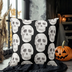Scary Scull Black & White Pattern Happy Halloween Cushion
