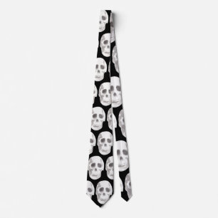 Scary Scull Black & White Pattern Happy Halloween Tie