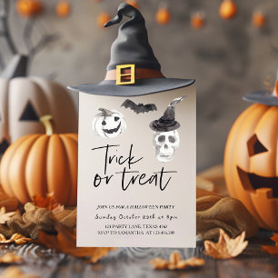 Scary Scull  Trick or Treat   Halloween Party     Invitation