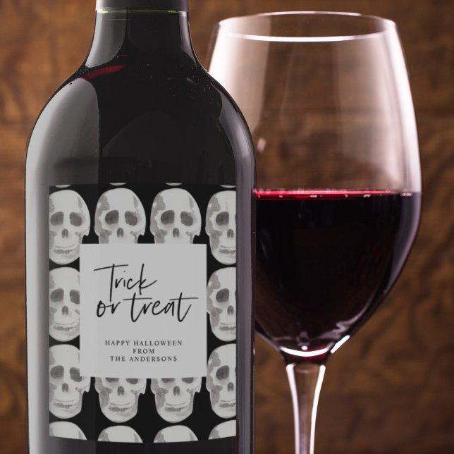 Scary Scull Trick or Treat | Halloween Party |  Wine Label (Creator Uploaded)