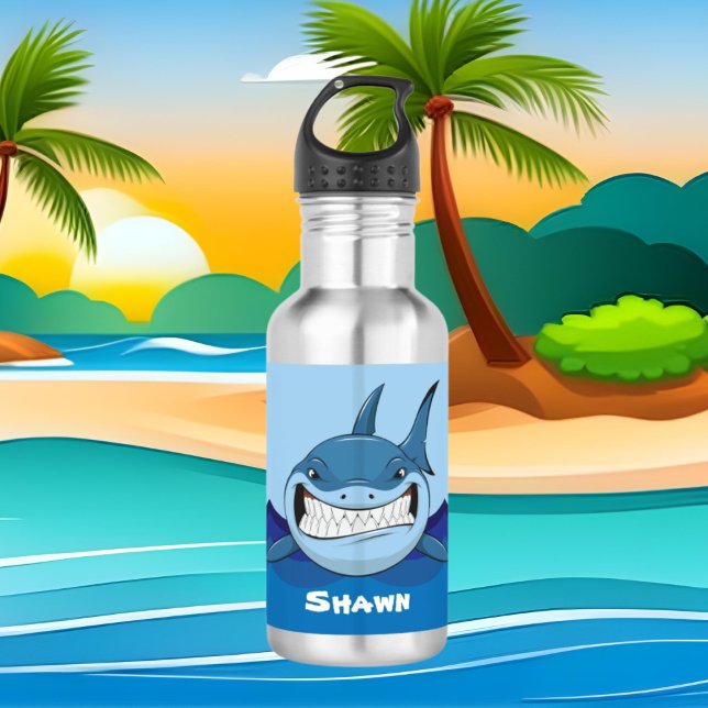 Scary shark add name stainless steel water bottle (Creator Uploaded)