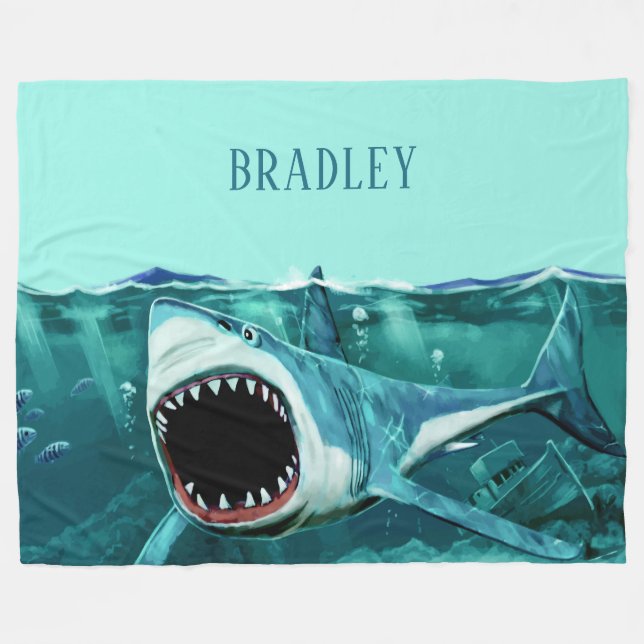 Scary Shark custom name fleece blankets (Front (Horizontal))