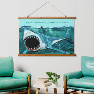 Scary Shark custom text Hanging Tapestry