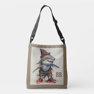 scary shark in Scottish Disguise – tartan shark Crossbody Bag