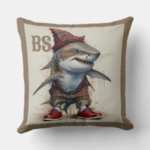 scary shark in Scottish Disguise – tartan shark Cushion