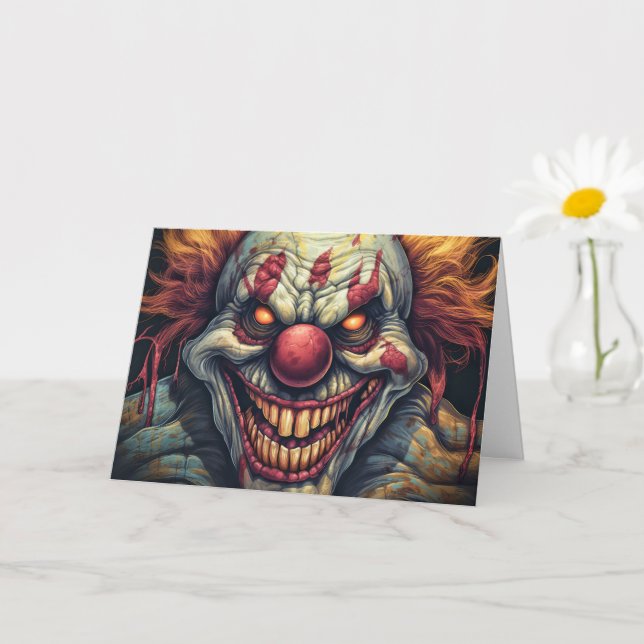 Scary Sideshow Circus Funhouse Clown Halloween Card (Small Plant)