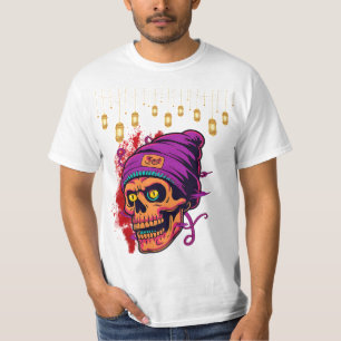 Scary Skeleton Face – Halloween Blood Background T T-Shirt