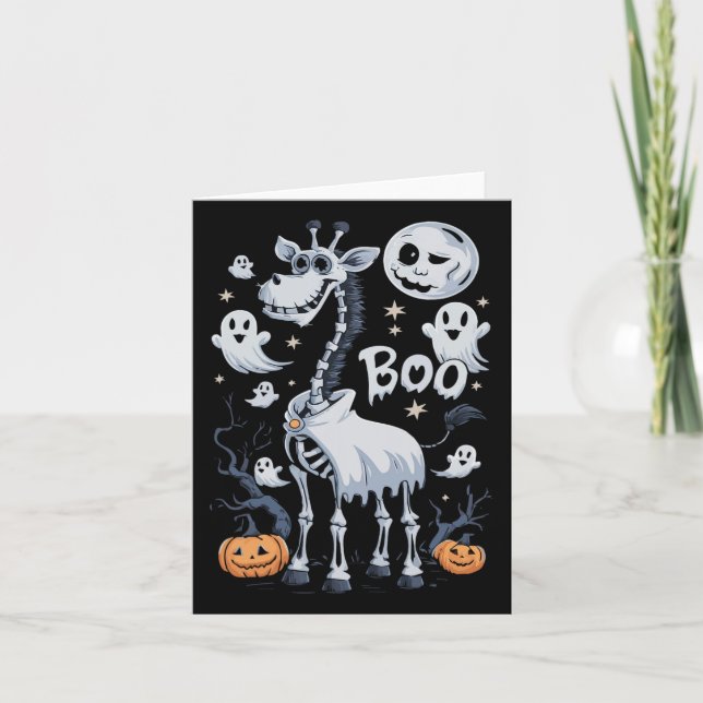 Scary Skeleton Giraffe In Ghosts Halloween  Card (Front)