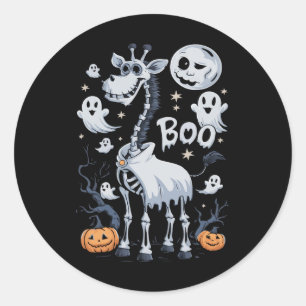 Scary Skeleton Giraffe In Ghosts Halloween  Classic Round Sticker