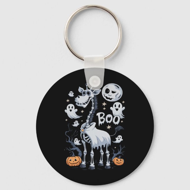 Scary Skeleton Giraffe In Ghosts Halloween  Key Ring (Front)