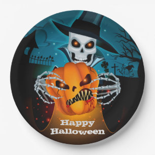 Scary Skeleton Halloween Paper Plate